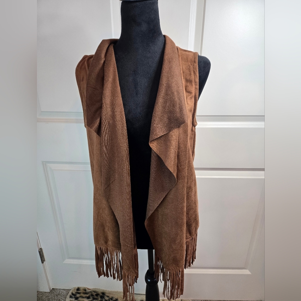 New! Chocolate Brown Fringe Vest Suede